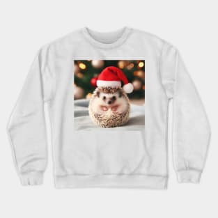 Tiny hedgehog wearing a Santa hat Crewneck Sweatshirt